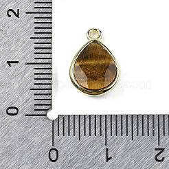 天然タイガーアイファセットペンダント  ラックメッキ金メッキ真鍮ティアドロップチャーム  14x9.5x4mm  穴：1.4mm&nbsp;G-U019-05G-11