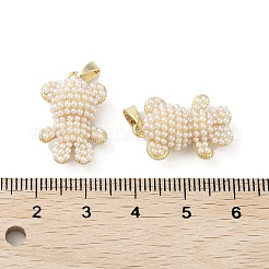 ラックメッキ本物の18K金メッキ真鍮とプラスチック模造真珠ペンダント  クマのチャーム  長持ちメッキ  カドミウムフリー＆鉛フリー  ホワイトスモーク  20.5x14x9mm  穴：3x5mm&nbsp;KK-G482-02G