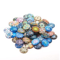絵柄プリントガラスカボション  半円/ドーム  花のシリーズ  ミックスカラー  24.5~25x6~7mm&nbsp;GGLA-YW0001-01A