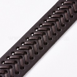 男性用ヴィンテージ牛革レザー編組コードブレスレット  鉄と合金のスナップボタンが付いた中空のワイドバンドブレスレット  アンティーク黄金  ブラウン  9-1/4インチ（23.5cm）&nbsp;BJEW-A039-02B