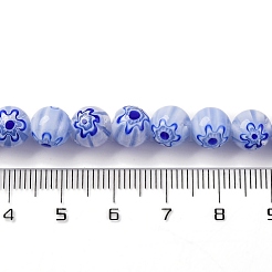 ハンドメイドミッレフィオーリ ランプワークビーズ連売り  ラウンド  ブルー  8mm  穴：0.7mm  約48個/連  14.37''（36.5センチメートル）&nbsp;LAMP-G164-05K