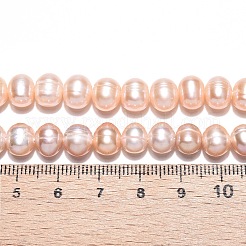 天然養殖淡水パールビーズ連売り  溝付きジャガイモ  桃パフ  6~7.5x7~8.5mm  穴：0.7mm  約52~55個/連  13.98~14.37インチ（35.5~36.5cm）&nbsp;PEAR-N013-06-A-01