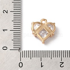 真鍮製チャーム  ガラスと  ハート  ゴールドカラー  透明  12.5x12x4mm  穴：1.4mm&nbsp;KK-C062-052G-02