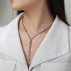 調節可能な925スターリングシルバーラウンドコラムマグネットビーズネックレス（女性用）  ロジウムメッキ  プラチナメッキ  21.65インチ（55cm）&nbsp;NJEW-A048-03P
