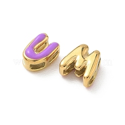 304ステンレススチールエナメルペンダント  文字a~zのチャーム  ゴールドカラー  8.5~9x2.5~8x4.5~5mm  穴：2.5x1.5mm  26個/セット。&nbsp;STAS-B140-10G