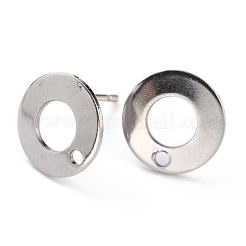 変色しない304ステンレススチールスタッドピアス金具  フラットラウンド  ステンレス鋼色  10x1mm  穴：1.4mm  内径：5mm  ピン：0.8mm&nbsp;STAS-J032-28