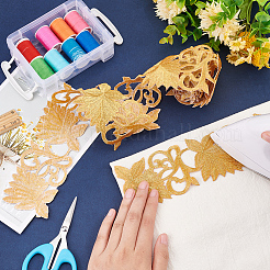 2m 花刺繍アイロン接着/縫い付けポリエステルリボンパッチ  コスチュームアクセサリー用の中空トリム  葉の模様  2-1/2インチ（65mm）&nbsp;OCOR-FG0001-75D