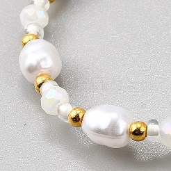 女性用プラスチックパールビーズストレッチブレスレット  多面カットガラスビーズ  ホワイト  内径：1-7/8インチ（4.8cm）&nbsp;BJEW-WH0016-69E