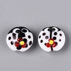 手作りランプワークビーズ  てんとう虫と花  ミックスカラー  15.5~16.5x9~11mm  穴：1.4~1.8mm&nbsp;LA-N050-05
