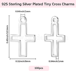 真鍮製の小さなクロスチャーム100個  長持ちメッキ  925銀メッキ  12.5x8x1mm  穴：1mm&nbsp;KK-BBC0024-59S