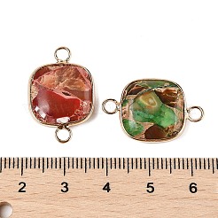 真鍮パヴェ天然インペリアルジャスパーコネクタチャーム  染め  正方形  ライトゴールド  24x15.5~16x5mm  穴：3mm&nbsp;KK-R214-08KCG