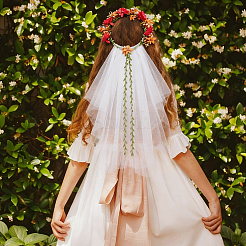 ポリエステルヘッドバンド  花嫁のヴィンテージ取り外し可能なベールの装飾  レッド  690~720x240mm&nbsp;AJEW-WH0485-41A