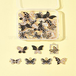 28pcs6スタイルアロイラインストーンペンダント  エナメル  バタフライチャーム  ゴールドカラー  ブラック  16.5~26x13~21x1.5~2.5mm  穴：1.5~2.5mm&nbsp;ENAM-FS0002-67