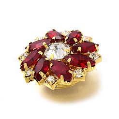 金色の合金ラインストーンボタン  花  シャム  29x26.5x10.5mm  穴：10.5x5mm&nbsp;BUTT-WH0051-02D-G