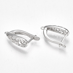 真鍮製フープピアスパーツ  ラッチバッククロージャ付き  ニッケルフリー  プラチナメッキ  19x12x6mm  穴：1.6mm  ピン：1mm&nbsp;X-KK-S350-070P
