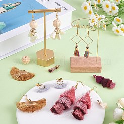DIY レイヤード タッセル ドロップ イヤリング メイキング キット  ナイロン＆ポリエステル＆プロイコットンのタッセルペンダントを含む  ウッドビーズ  アイアン製ピアスフック  真鍮のスタッド イヤリングのパーツとリンキング リング  ミックスカラー  95個/箱&nbsp;DIY-SZ0009-86