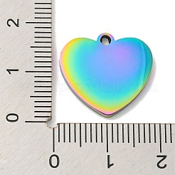 イオンプレーティング（IP）304ステンレスペンダント  ハートチャーム  虹色  17x18x2mm  穴：1.6mm&nbsp;STAS-D025-01M-02