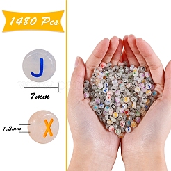 200g2色蓄光アクリルビーズ  暗闇で光る  アルファベット付きフラットラウンド  ミックスカラー  7x3.5~4mm  穴：1.2mm  約740個/100g&nbsp;MACR-SZ0001-60