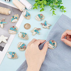 12個3スタイルの手作り装飾アクセサリー  プラスチックビーズのアップリケ  ラインストーン付き  DIY服用  バッグ  靴の装飾  ヒトデと巻き貝と貝殻の形  ミックスカラー  32~45x29~40x7~10mm  4個/スタイル&nbsp;DIY-FG0003-61