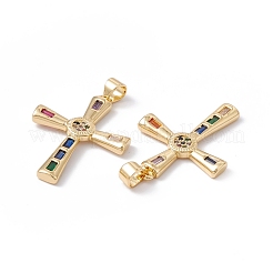 ラックメッキ真鍮マイクロパヴェカラフルキュービックジルコニアペンダント  カドミウムフリー＆ニッケルフリー＆鉛フリー  クロス  18KGP本金メッキ  29x21x2.5mm  穴：5x3.5mm&nbsp;ZIRC-C040-05G