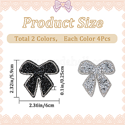 8個 2色 蝶結び ホットフィックス ラインストーン アイロン接着パッチ アップリケ  ミックスカラー  60x59x2.5mm  4個/カラー&nbsp;DIY-CP0009-66