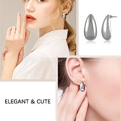 女性用真鍮ティアドロップスタッドピアス  プラチナ  26.7x13mm  ピン：0.7mm&nbsp;JE1090B