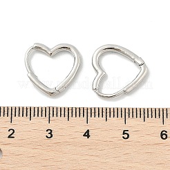 真鍮huggieフープピアス  長持ちメッキ  ハート  プラチナ  14x15x1.5mm  ピン：1mm&nbsp;EJEW-C502-09P