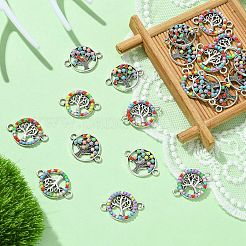 20 個 2 スタイル合金エナメル生命の木コネクタチャーム  ツリーリンク付きリング  アンティークシルバー  カラフル  16x22~23mm  10個/スタイル&nbsp;FIND-CJ0001-62