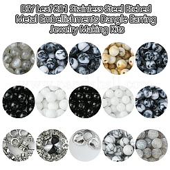 DIY 合金 & 丸型天然白翡翠 & 黒曜石 & クラックル瑪瑙 & 合成ハウライトビーズ カップルブレスレット ジュエリー作成キット  ミックスカラー  9x7x7mm  穴：2mm  10pc&nbsp;DIY-FS0007-49