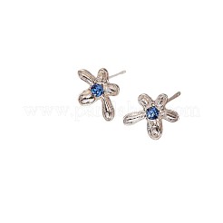 女性用亜鉛合金ラインストーンスタッドピアス  花  プラチナ  12x10mm&nbsp;WGBF331-01