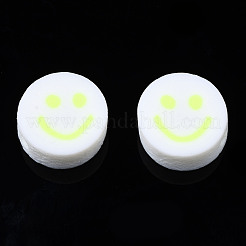 手作り樹脂粘土ビーズ  ジュエリー工芸用品のDIY用  笑顔とフラットラウンド  緑黄  10x4~4.5mm  穴：1.8mm&nbsp;CLAY-N008-040M