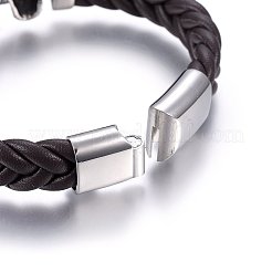 レザーコードブレスレット  304ステンレススチール製マグネット留め具付き  スカル  アンティークシルバー＆ステンレス鋼の色  8-5/8インチ（22cm）  13~17x6~9mm&nbsp;BJEW-G603-19