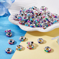 プラスチックガラスラインストーンヨーロピアンビーズ100個  ディスク  ミックスカラー  11x4mm  穴：4mm&nbsp;KY-TADJ0001-02