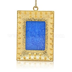 金色の色調アロイ樹脂矩形大きなペンダント  クリスタルラインストーン付き  ライトスカイブルー  69x47x21mm  穴：3mm&nbsp;PALLOY-J103-05G