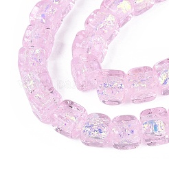 手作りの箔ガラスビーズ連売り  キューブ  パールピンク  6~7x6~7x6~7mm  穴：0.9~1.4mm  約50個/連  12.80~13.19インチ（32.5~33.5cm）&nbsp;FOIL-Q002-04K