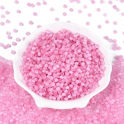 ドローベンチスタイルのガラスシードビーズ  ラウンド  模造キャットアイビーズ  丸い穴  ショッキングピンク  4x3mm  穴：1.4~1.8mm  約7500個/ポンド&nbsp;SEED-N008-11E