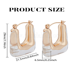 女性用合金と樹脂のフープピアス1組  ライトゴールド  長方形  透明  29x21.5x6.5mm&nbsp;EJEW-LP0004-71B