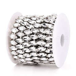 鉄ラインストーンカップチェーン  スプールで  馬の目  プラチナ  クリスタル  15x7x5.5mm  約14.99フィート（4.57m）/ロール&nbsp;CH-T006-08A
