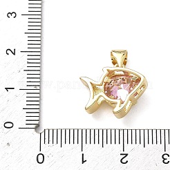 真鍮製マイクロパヴェキュービックジルコニアペンダント  魚のチャーム  16KGP本金メッキ  ピンク  14x16x7mm  穴：3x4.5mm&nbsp;KK-F930-16G-01