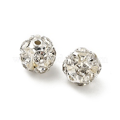 7mm真鍮ラインストーンビーズ  ラウンド  銀  7x7.5mm  穴：1mm&nbsp;X1-KK-S519-01B-S