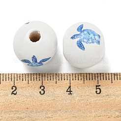 天然木ヨーロッパビーズ  海をテーマにしたプリントの蓮のビーズ  大穴ビーズ  ホワイト  カメ  16x15mm  穴：4mm&nbsp;WOOD-S059-01K