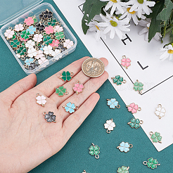 64本8スタイルアロイエナメルペンダント  クローバー  ミックスカラー  18~19x12~13x1.5~2mm  穴：1.6~2mm  8個/スタイル&nbsp;ENAM-SC0003-01