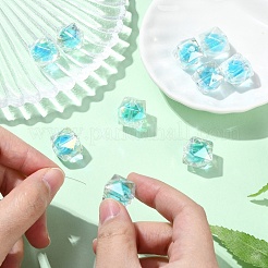 ツートンカラーのUVメッキレインボー虹色アクリルビーズ10個  ポリゴン  シアン  15.5x16x16mm  穴：2.7~2.8mm&nbsp;TACR-YW0002-33G