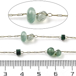 304ステンレススチールアズキチェーン  ガーネットとマラカイトのチップ付き  織り目加工の楕円形のリンク チェーン  ハンダ付け  スプールで  5~8.5x5~8.5x5~6.5mm  約32.81フィート（10m）/ロール&nbsp;CHS-K018-16G-01