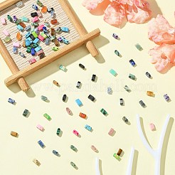 100色の合成瑪瑙ビーズ20個  2穴  長方形  ミックスカラー  2x5x2mm  穴：0.9mm  5個/カラー&nbsp;G-CJ0001-77