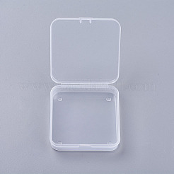 ヒンジ付きの蓋が付いた透明なプラスチックビーズ容器  正方形  透明  7.4x7.2x1.7cm&nbsp;CON-WH0018-04