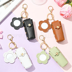 4色のレザーリップスティック収納バッグ4個  鉄のキーホルダーリングと合金の留め金付き  花  ミックスカラー  162mm  1pc /カラー&nbsp;KEYC-SC0001-71