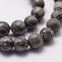 天然地図石/ピカソ石/ピカソジャスパービーズ連売り  多面カット  ラウンド  グレー  10mm  穴：1mm  約37個/連  14.9インチ〜15.1インチ&nbsp;G-G736-20-10mm