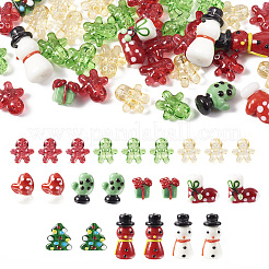 44 個 10 スタイルのクリスマス手作りランプワークビーズ  雪だるま/ギフトボックス/手袋/ツリー  ミックスカラー  10~26x11~18.5x7~13mm  穴：1~3mm&nbsp;LAMP-TA0001-16