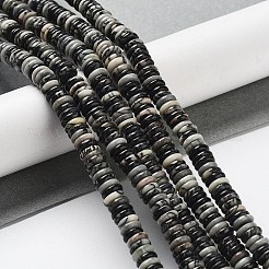ナチュラルブラックネットストーンビーズ連売り  ロンデル  6~6.5x2~2.5mm  穴：1.2mm  約156~158個/連  15.12~15.20インチ（38.4~38.6cm）&nbsp;G-G084-A09-01